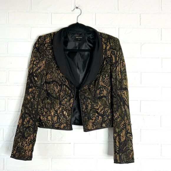 Terra Nostra Back Gold Brocade Cropped Padded Shoulder Blazer 4 - Picture 3 of 13